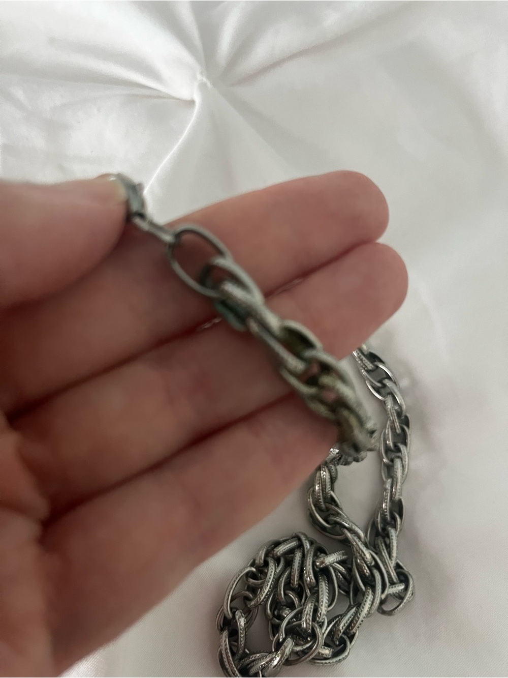Vintage Silver Tone Chunky Chain Necklace | Textured Link Statement Necklace - Picture 6 of 6